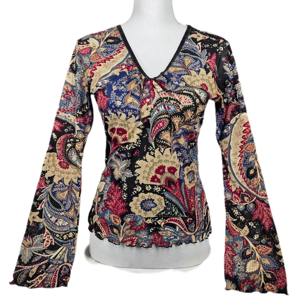 WET SEAL WOMEN'S FLORAL PAISLEY V‑NECK BLOUSE – MULTICOLOR – SIZE MEDIUM